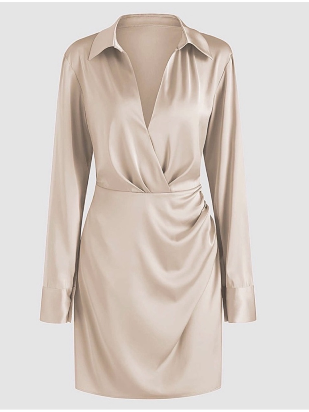 Mod on Trend: Gold Satin Wrap Mini Dress with Collar